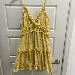 Yellow Ruffled Tiered Sundress with Spaghetti Straps